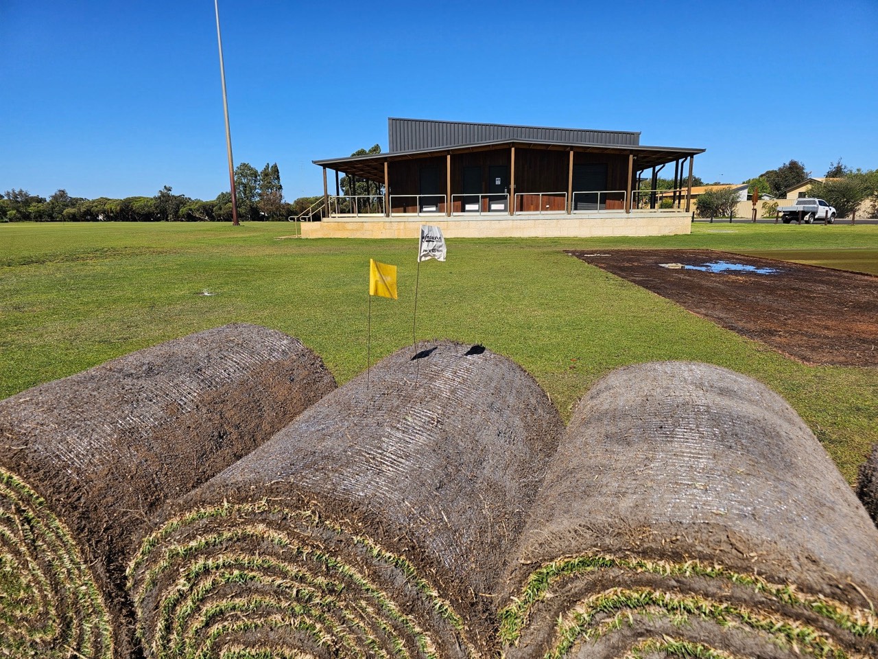 Country Landscaping & Irrigation rolling out new turf at a South West WA sports facility